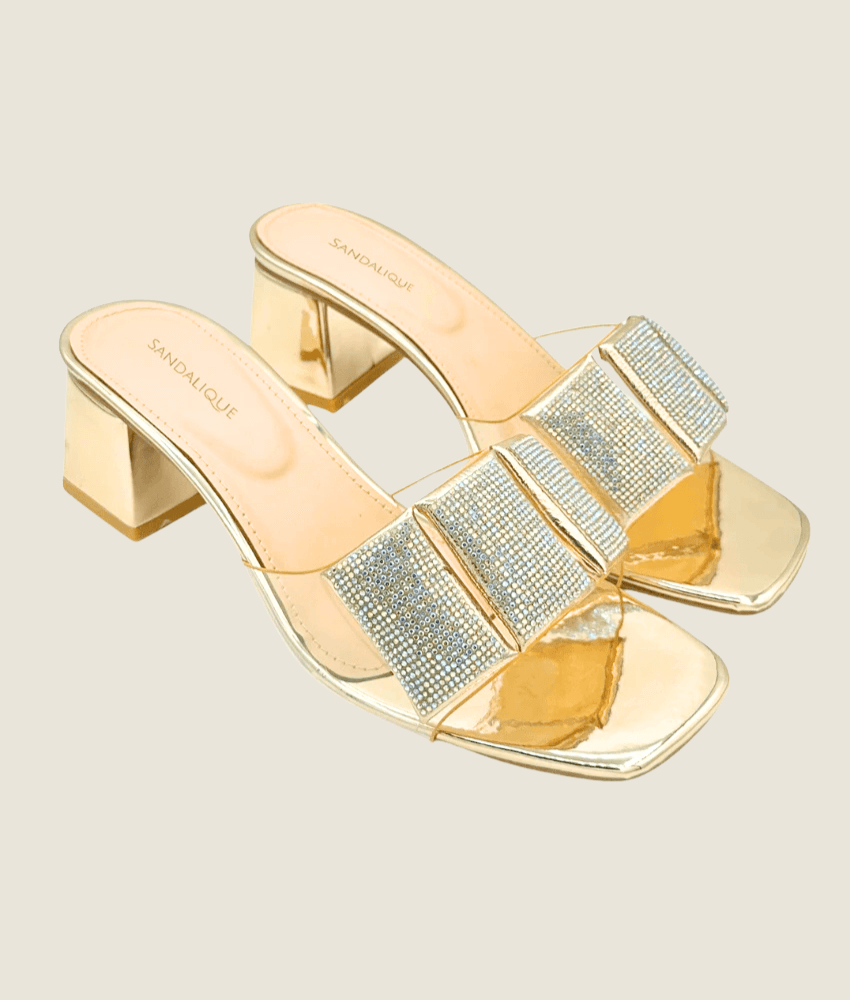 3 Cubes Crystal Embellished Medium Heel Slipper - MH10021 - Sandalique Medium Heel Slippers