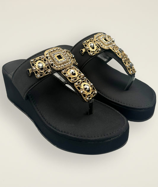 Antique Embellished Wedge Slipper - FT10026