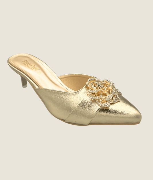 Flower Buckle medium heel slipper - MH1001