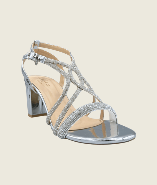 HH10025 Silver 2 Elegant Strappy Block Heel