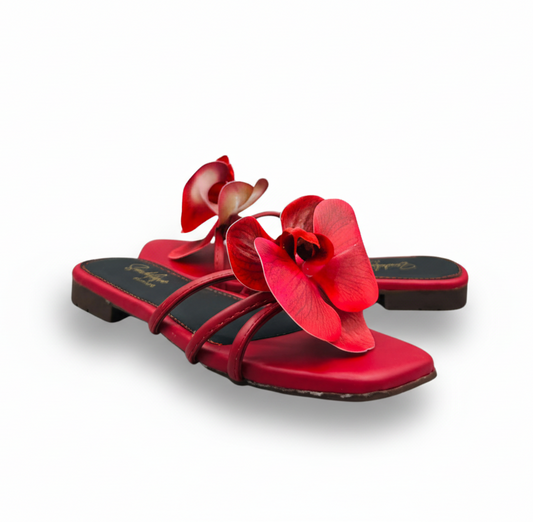 Sandalique FT10037 Red Orchid Bloom Statement Flats