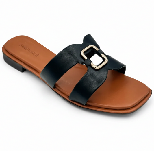 Sandalique FT1003 white Classic Buckle Strap Flats