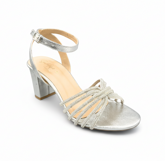 Sandalique HH10012 Silver Eleganza Block Heels