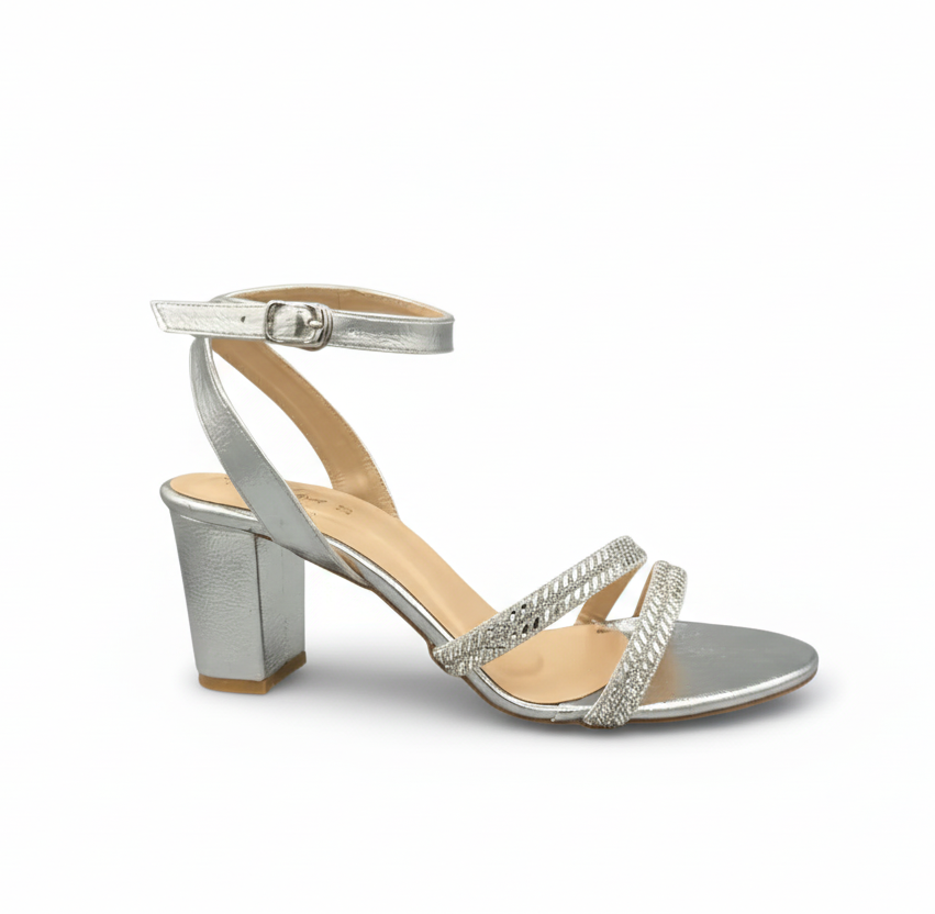 Sandalique HH10021SL2 Metalic Strap Block Heel Sandals