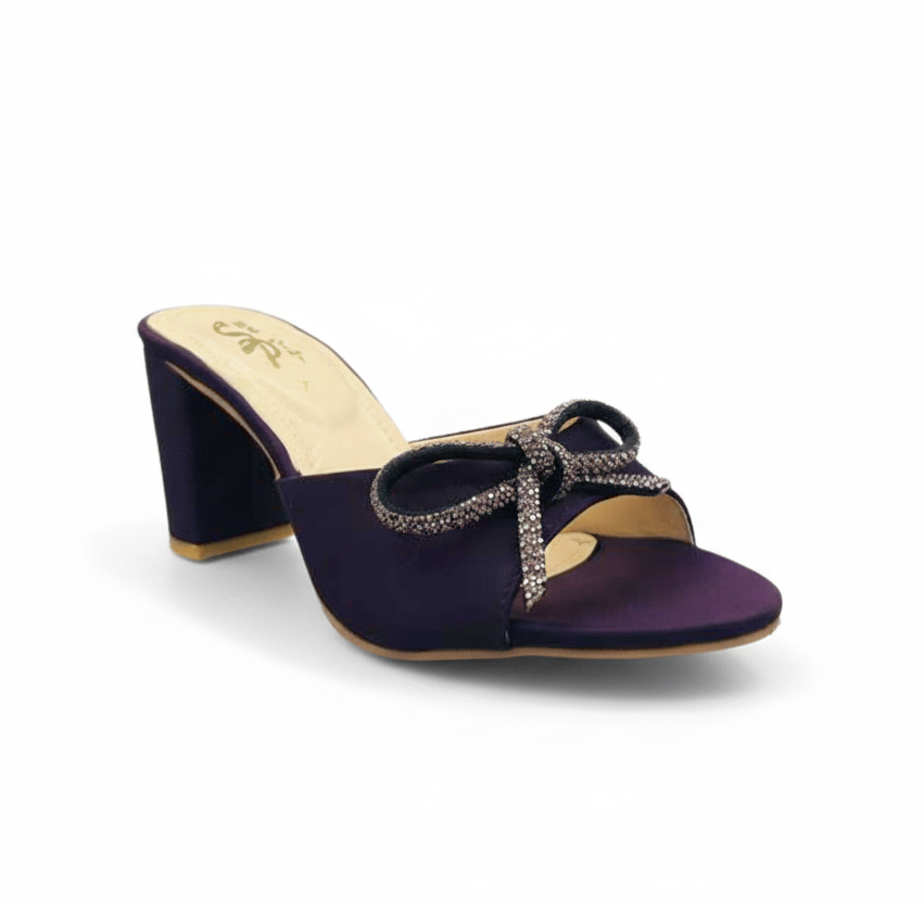 Sandalique HH10043 Purple Bow Detail Block Heel