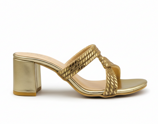 Sandalique MH10015 Gold block heels