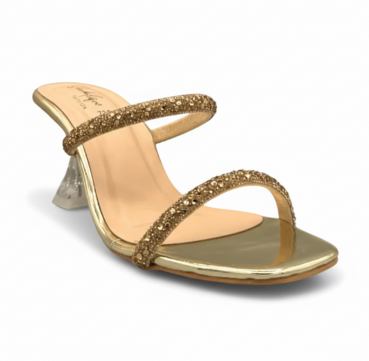 sandalique HH10024 Gold Dual Straps Heels