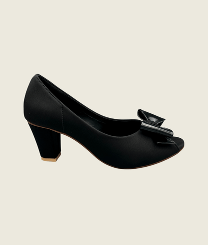Noir Bow Peep-Toe Block Heels - MH10039