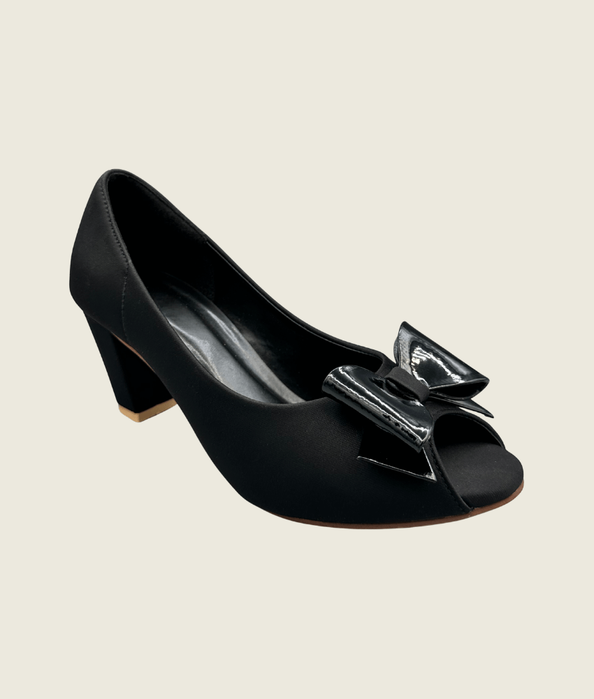 Noir Bow Peep-Toe Block Heels - MH10039