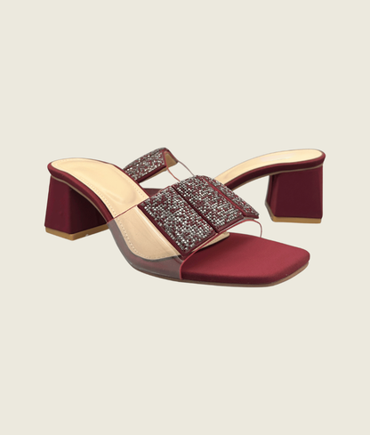 3 Cubes Crystal Embellished Medium Heel Slipper - MH10021