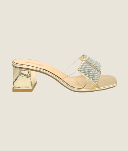 3 Cubes Crystal Embellished Medium Heel Slipper - MH10021 - Sandalique Medium Heel Slippers