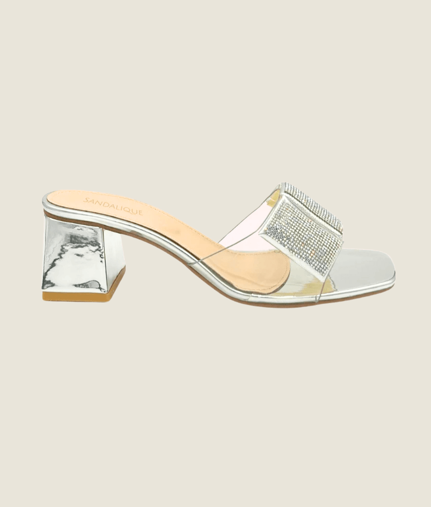 3 Cubes Crystal Embellished Medium Heel Slipper - MH10021 - Sandalique Medium Heel Slippers
