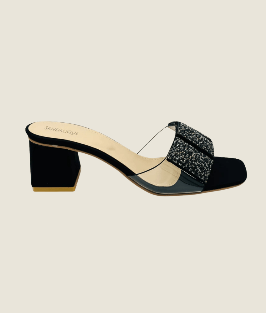 3 Cubes Crystal Embellished Medium Heel Slipper - MH10021 - Sandalique Medium Heel Slippers