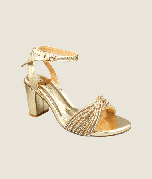 Cross Chained Heel Sandal - HH10037 - Sandalique Block Heel