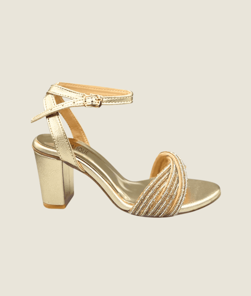 Cross Chained Heel Sandal - HH10037 - Sandalique Block Heel