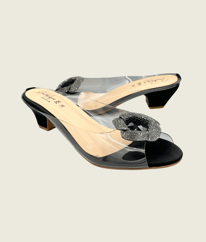 Crystal Bloom Clear-Strap Mules - MH1002