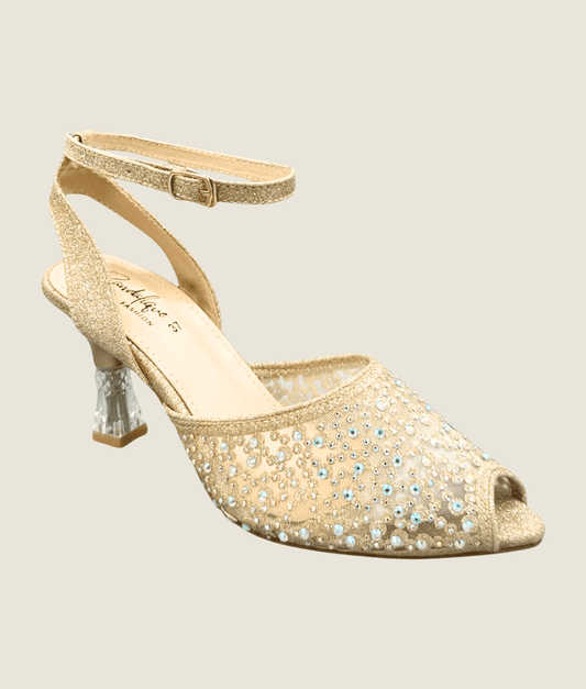 Crystal Glow Peep Toe Heel - MH10032 - Sandalique Block Heel