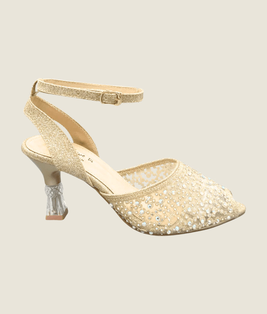 Crystal Glow Peep Toe Heel - MH10032 - Sandalique Block Heel