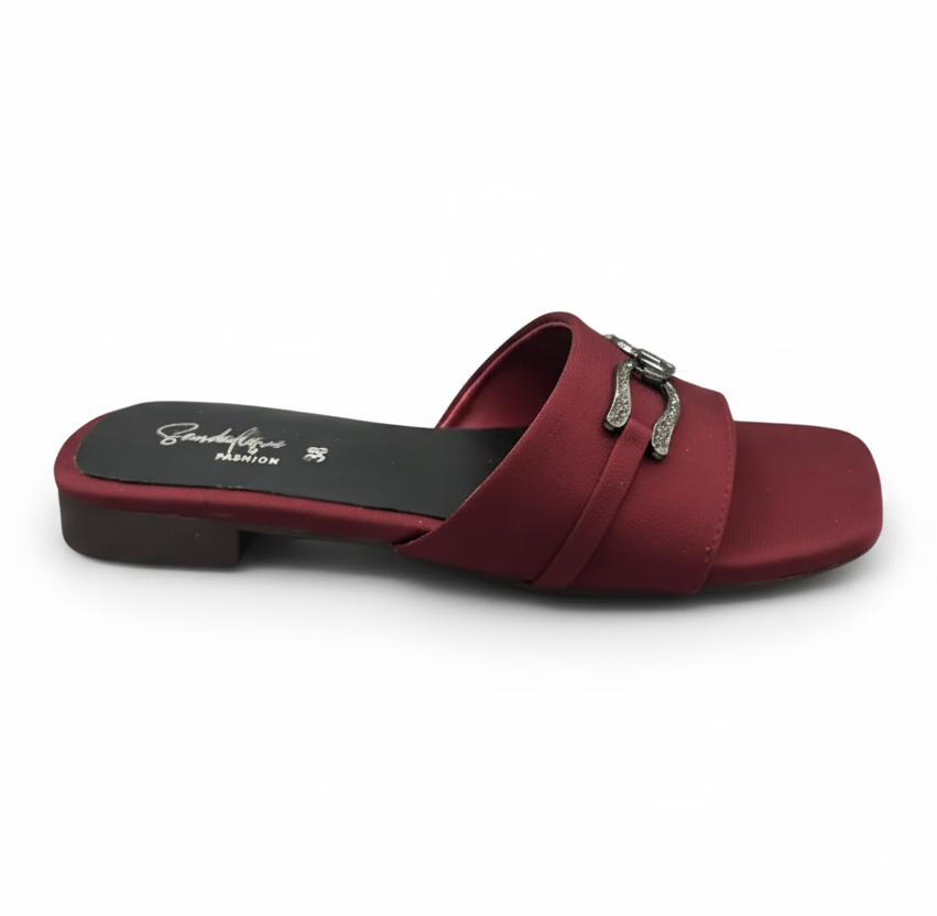FT1003 Maroon2 Urban Grace Buckle Flats
