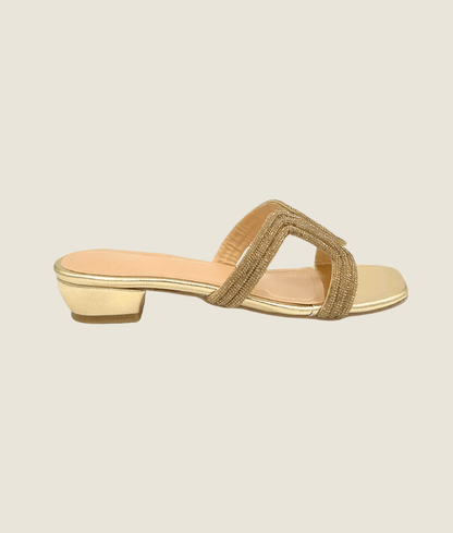 Fancy Beaded Square Strap Slippers - FT10027 - Sandalique Flats