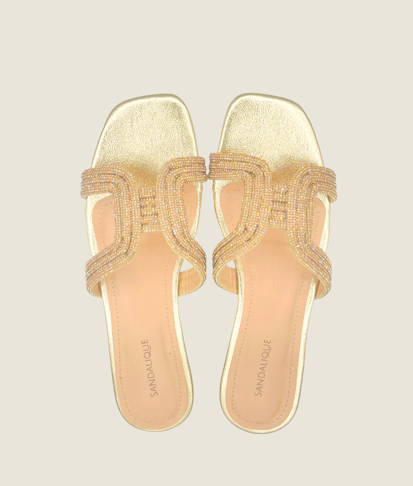 Fancy Beaded Square Strap Slippers - FT10027 - Sandalique Flats