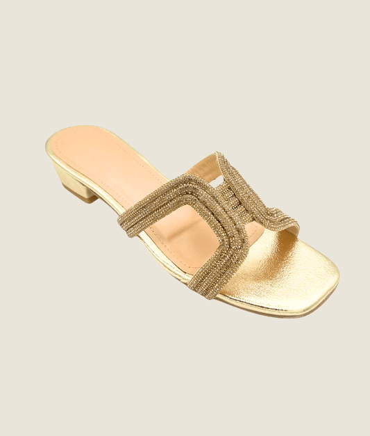 Fancy Beaded Square Strap Slippers - FT10027 - Sandalique Flats