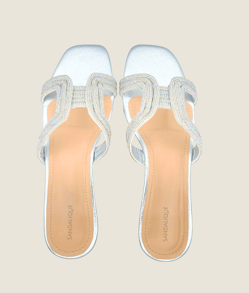 Fancy Beaded Square Strap Slippers - FT10027 - Sandalique Flats