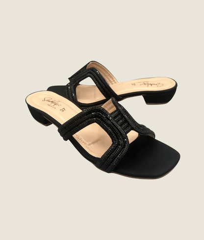 Fancy Beaded Square Strap Slippers - FT10027