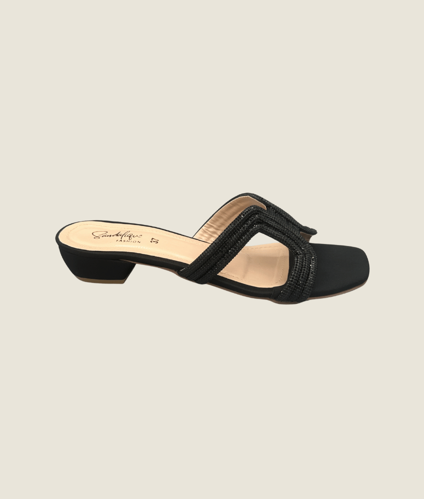 Fancy Beaded Square Strap Slippers - FT10027