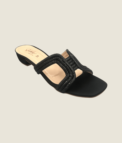 Fancy Beaded Square Strap Slippers - FT10027