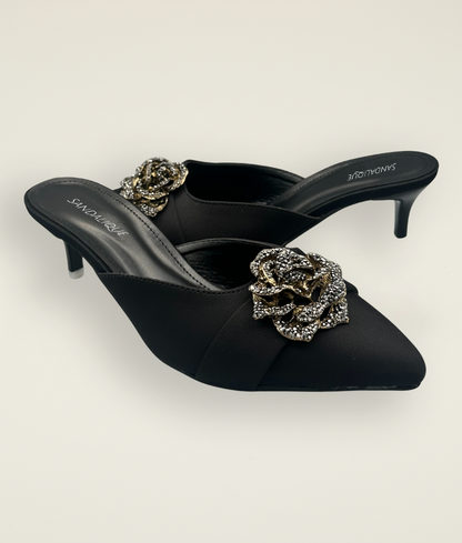 Flower Buckle medium heel slipper MH1001