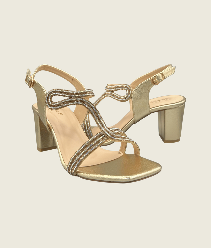 HH10023 Gold2 Embellished Block Heel Sandals