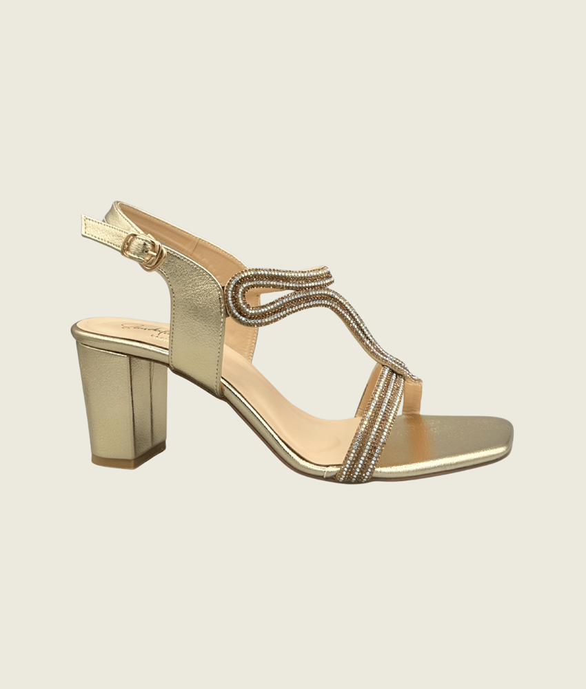 HH10023 Gold3 Embellished Block Heel Sandals