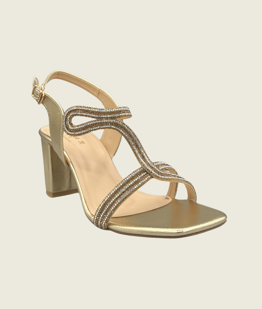 HH10023 Gold Embellished Block Heel Sandals