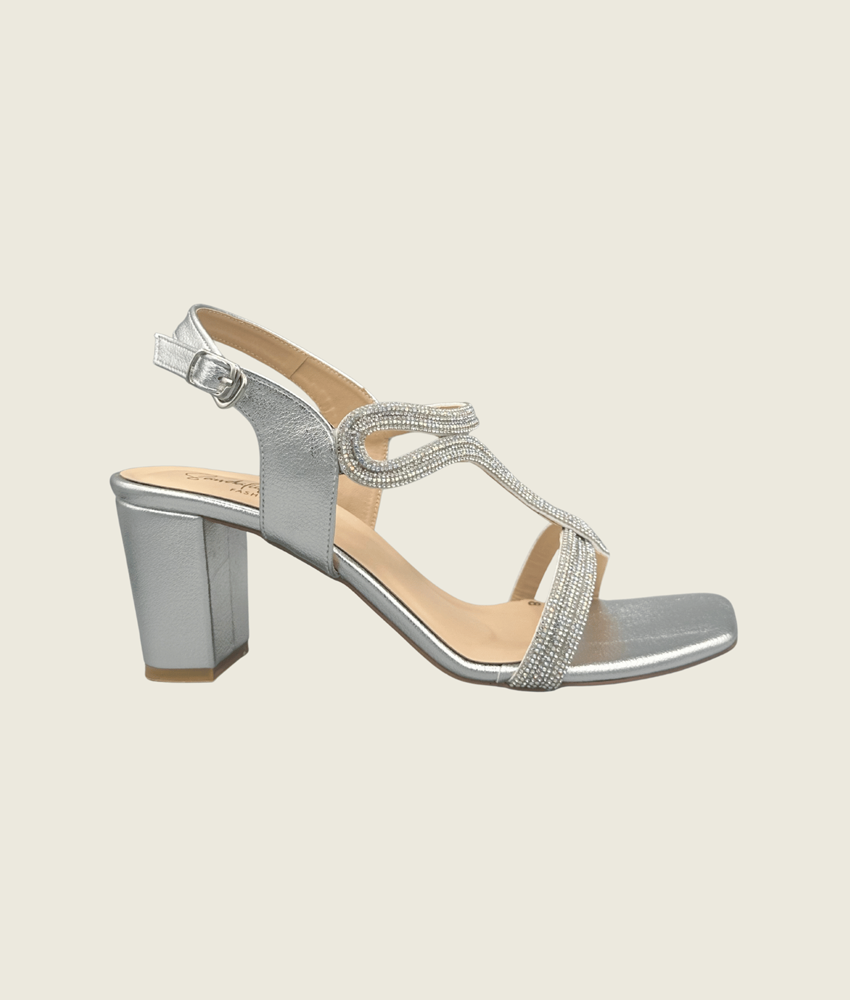 HH10023 Silver1 Embellished Block Heel Sandals