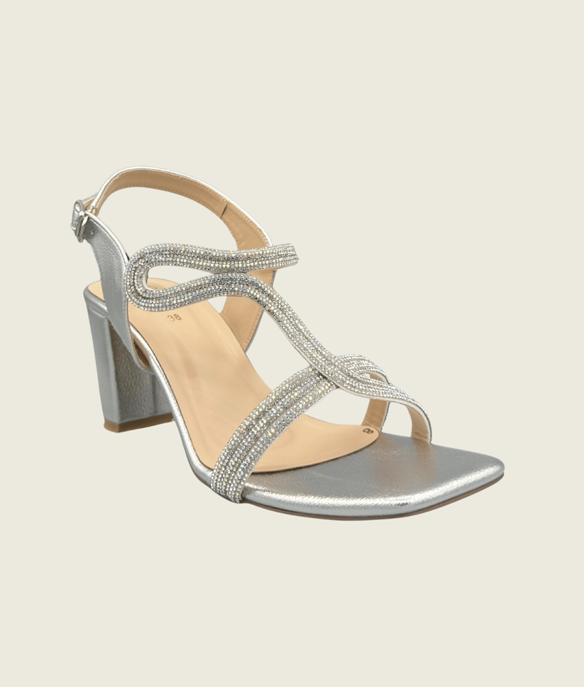 HH10023 Silver Embellished Block Heel Sandals