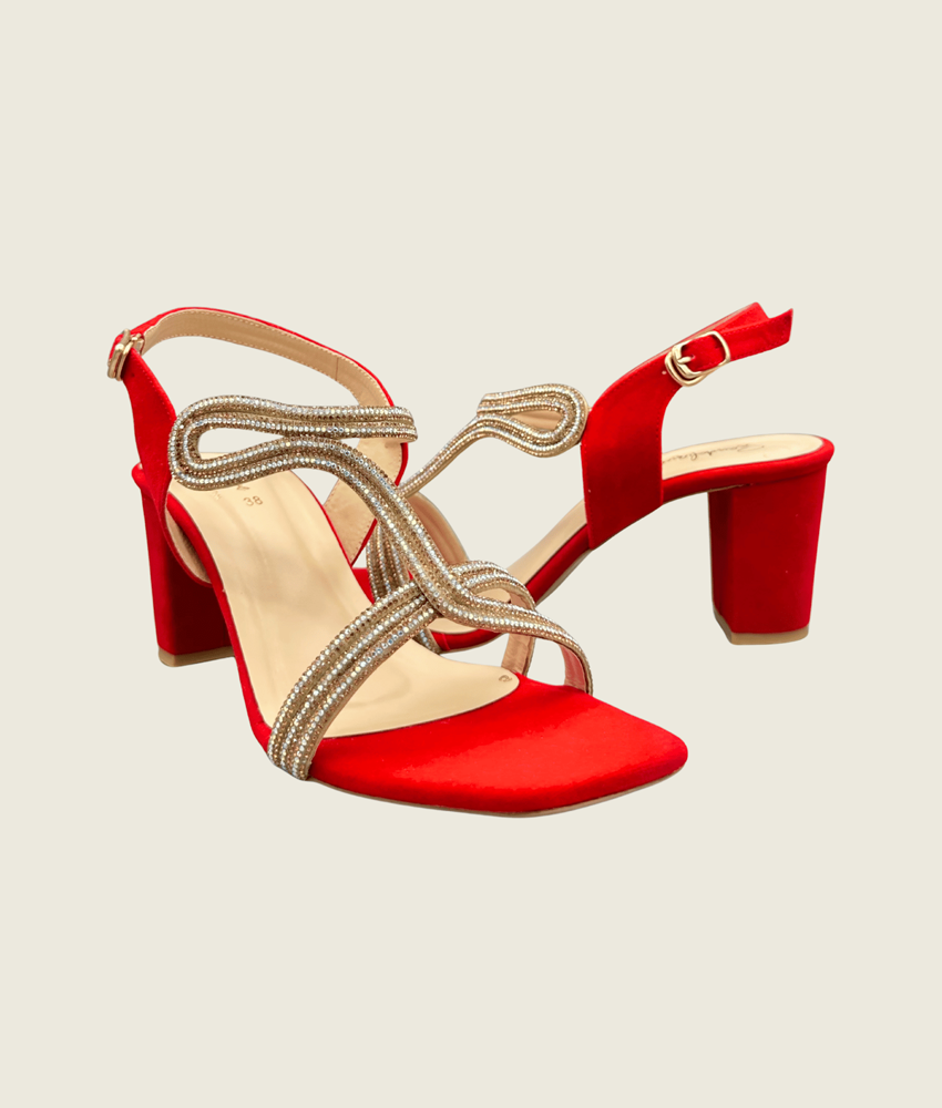 HH10023 red1 Embellished Block Heel Sandals