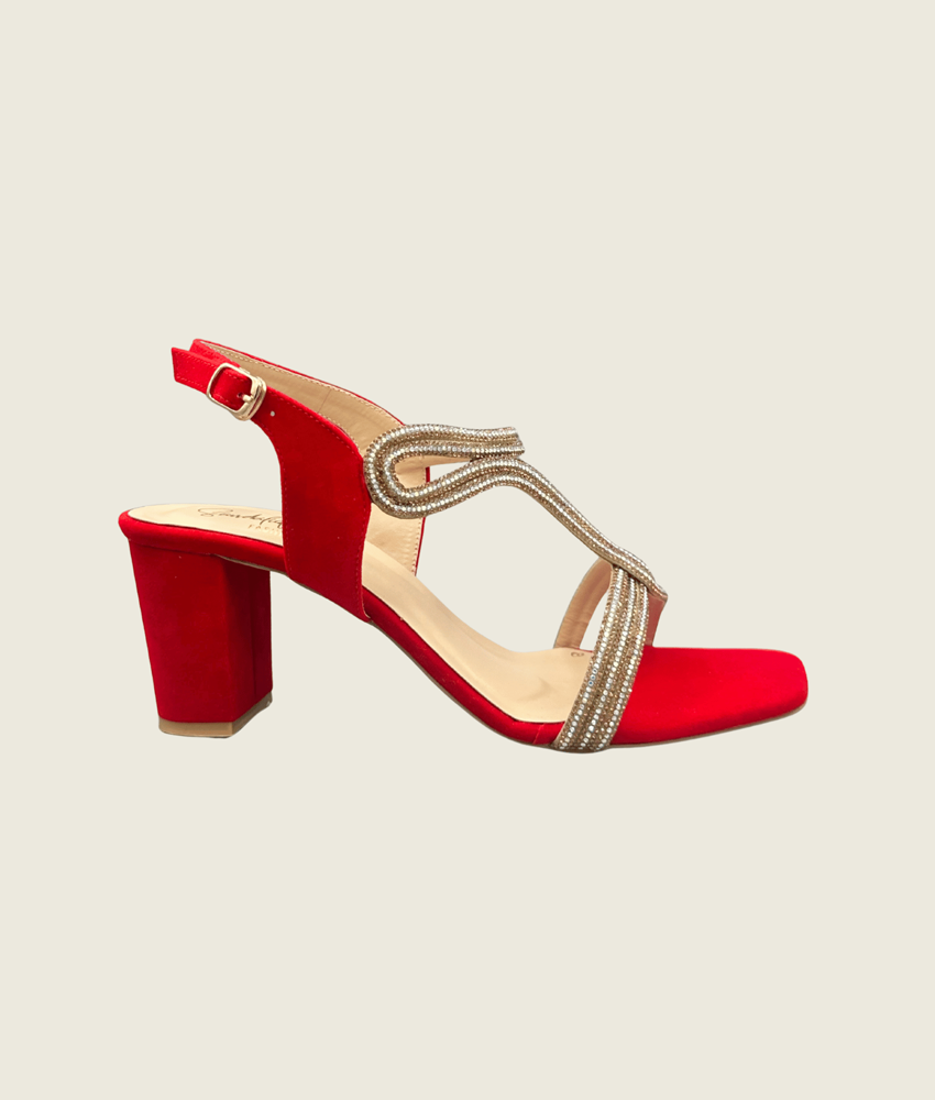 HH10023 red2 Embellished Block Heel Sandals