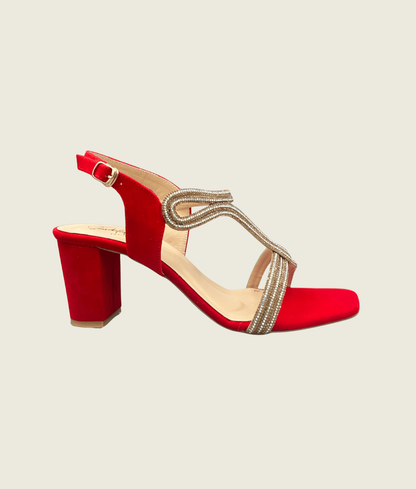 HH10023 red2 Embellished Block Heel Sandals