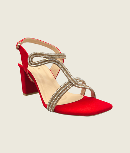 HH10023 red Embellished Block Heel Sandals
