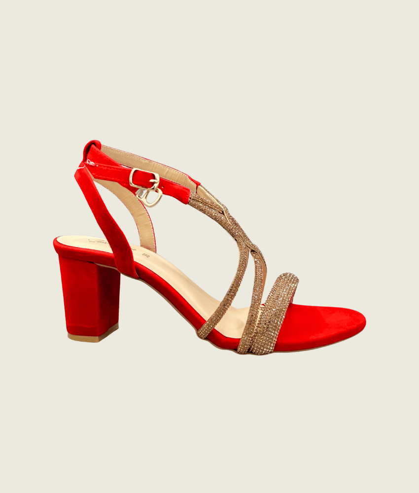 HH10025 Red 2 Elegant Strappy Block Heel