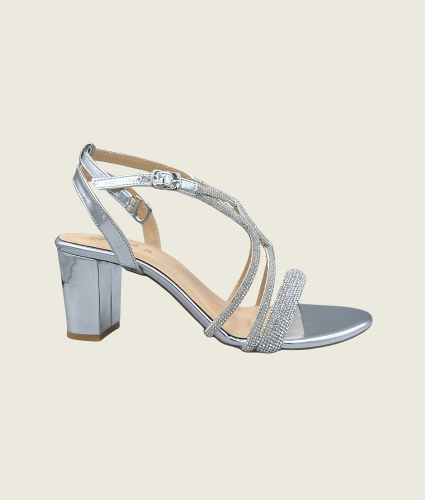 HH10025 Silver Elegant Strappy Block Heel