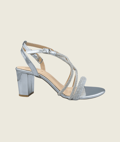 HH10025 Silver Elegant Strappy Block Heel