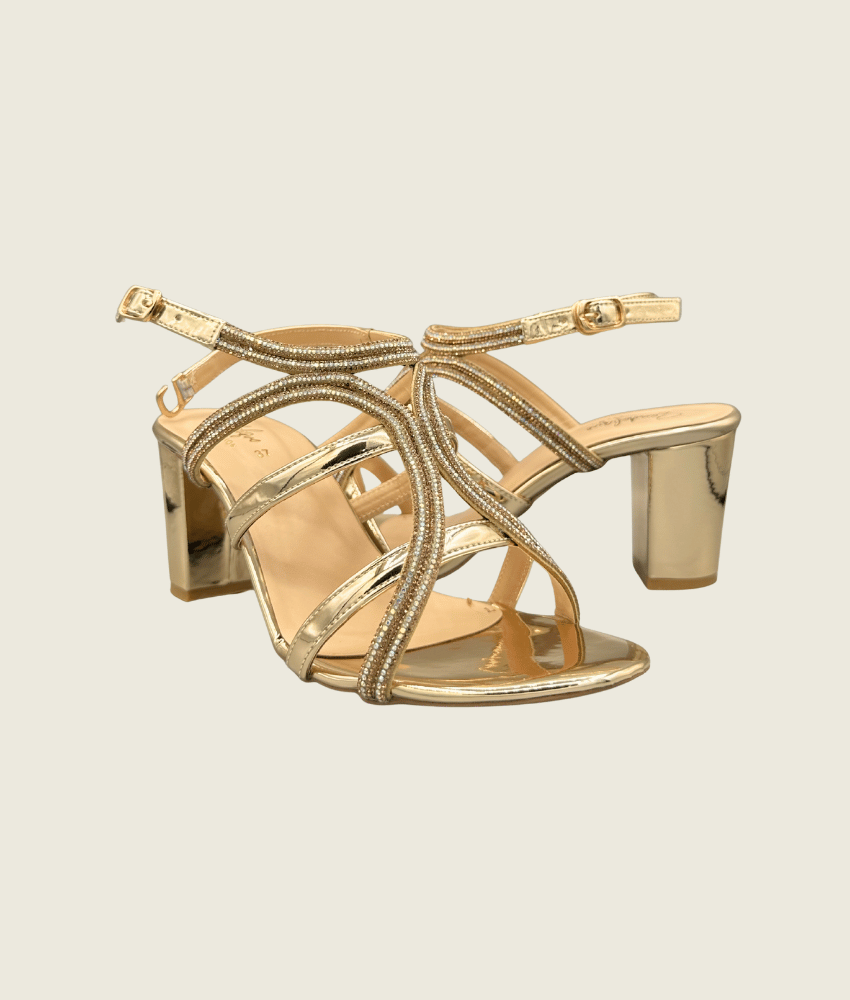 HH10027 Gold 1 Bridal Block Heel Sandals