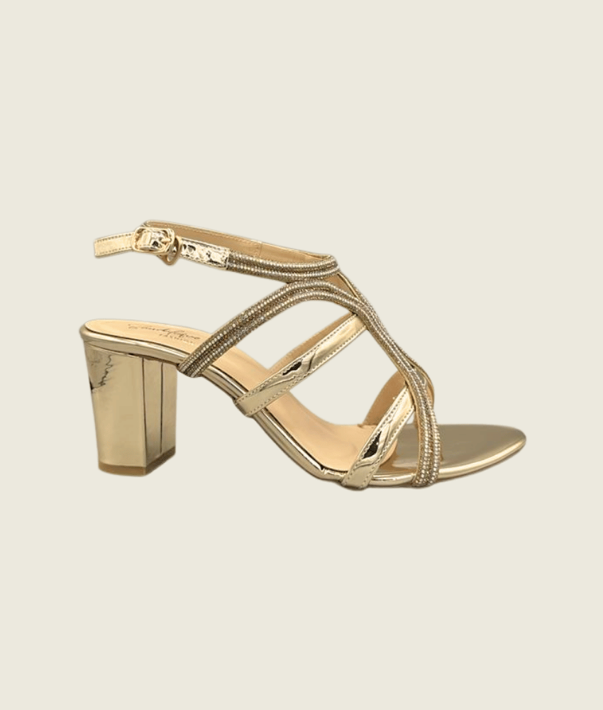 HH10027 Gold 2 Bridal Block Heel Sandals