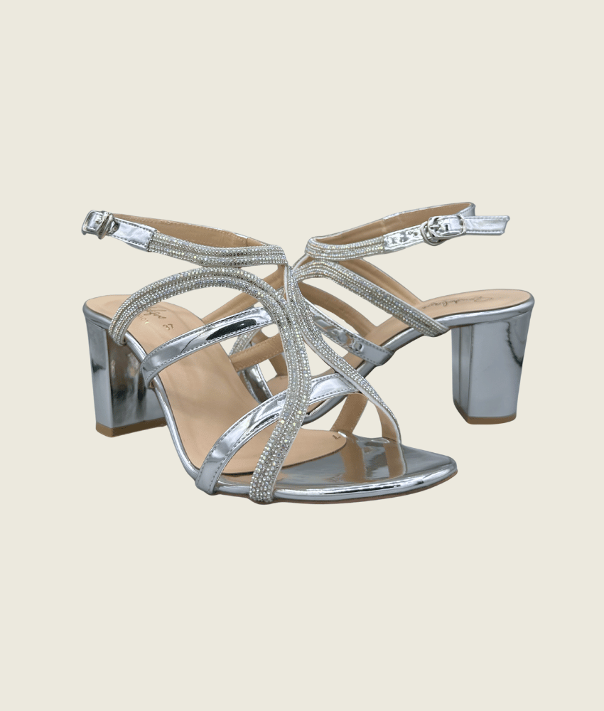HH10027 Silver 1 Bridal Block Heel Sandals