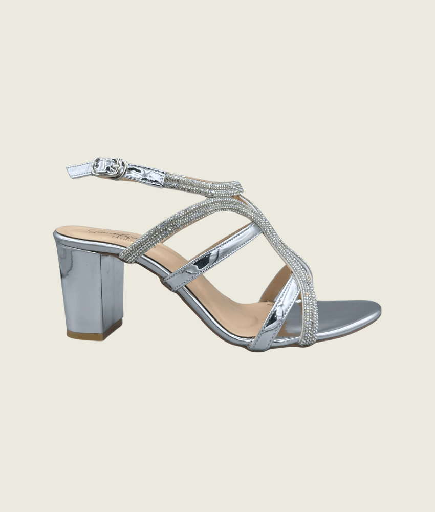HH10027 Silver 2 Bridal Block Heel Sandals