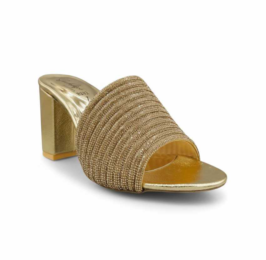 HH10047 Gold Embellished Block Heel Mule