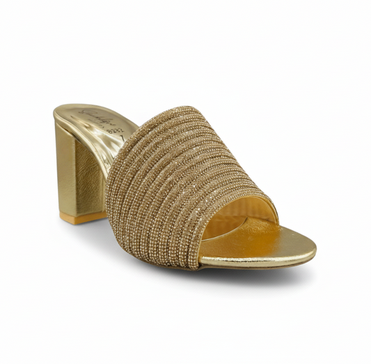 HH10047 Gold Embellished Block Heel Mule