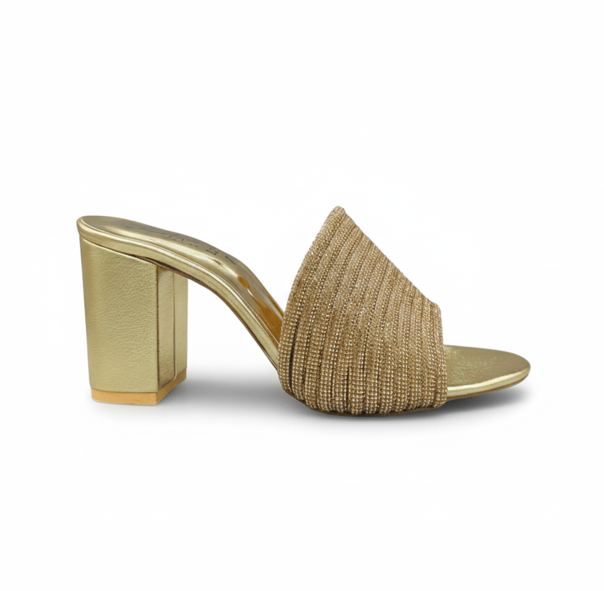 HH10047 Gold Embellished Block Heel Mule